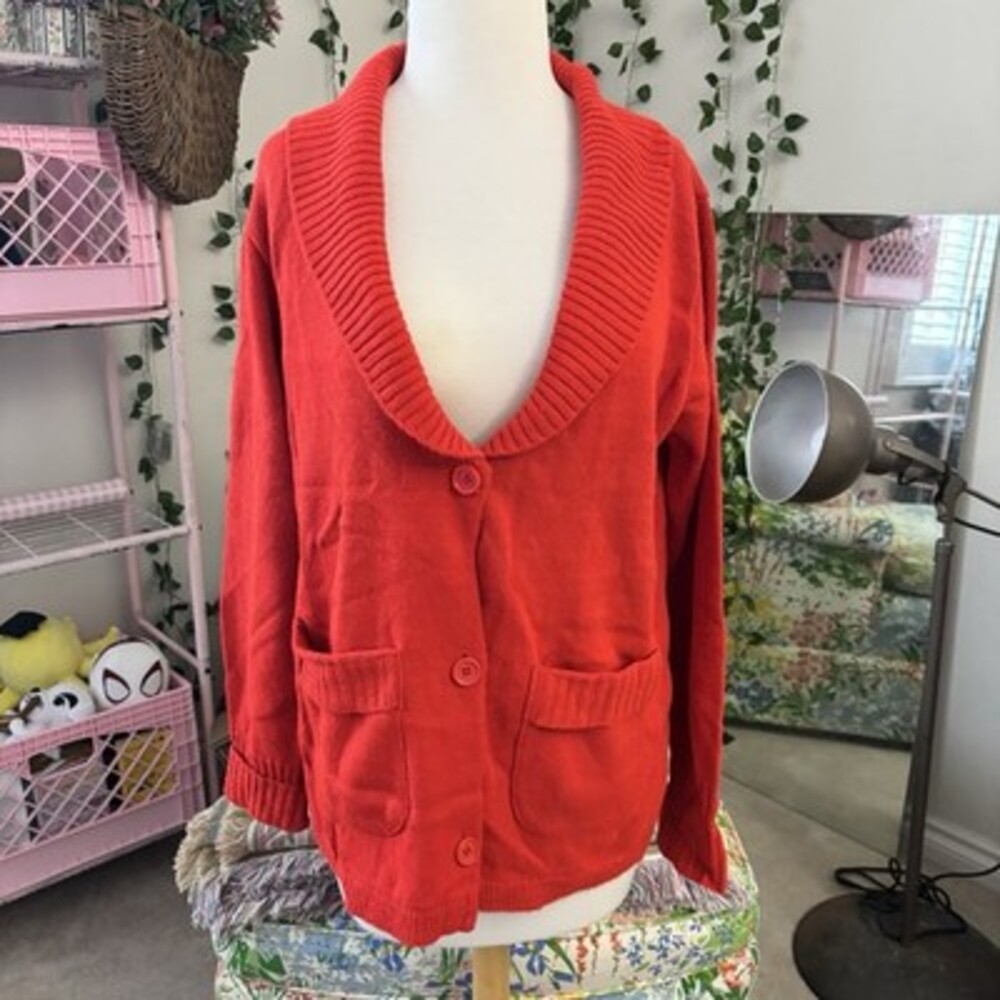 Rare MINT Vintage 1970s Sears Red Cardigan Shawl Collar Sweater - Retro Orlon
